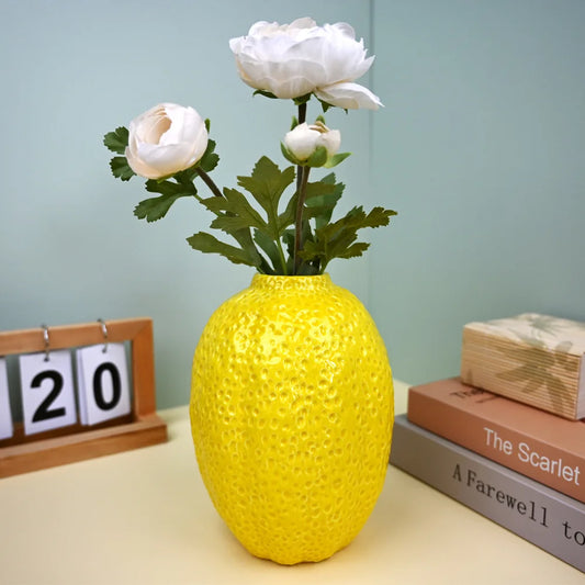 Yellow Lemon Vase Ceramic Flower Pot Fruit Figurines Model Home Decoration Tabletop Centerpiece Living Room Kitchen Gift