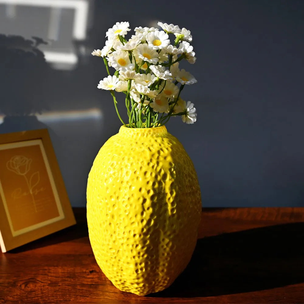 Yellow Lemon Vase Ceramic Flower Pot Fruit Figurines Model Home Decoration Tabletop Centerpiece Living Room Kitchen Gift