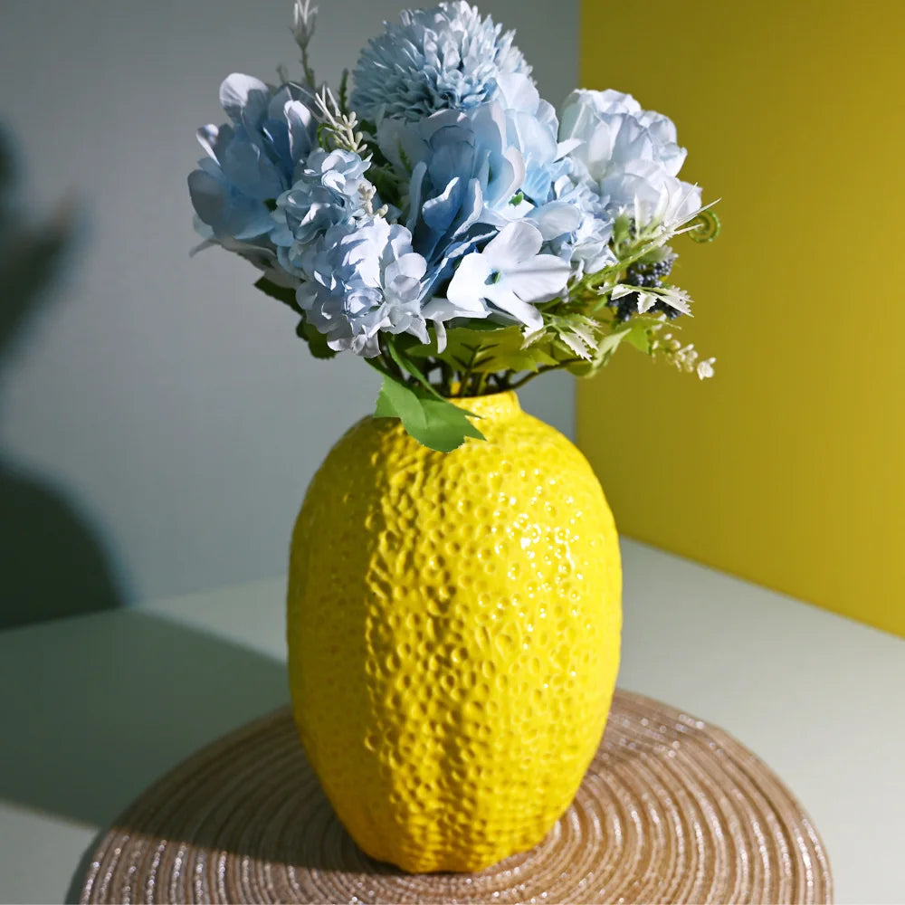 Yellow Lemon Vase Ceramic Flower Pot Fruit Figurines Model Home Decoration Tabletop Centerpiece Living Room Kitchen Gift